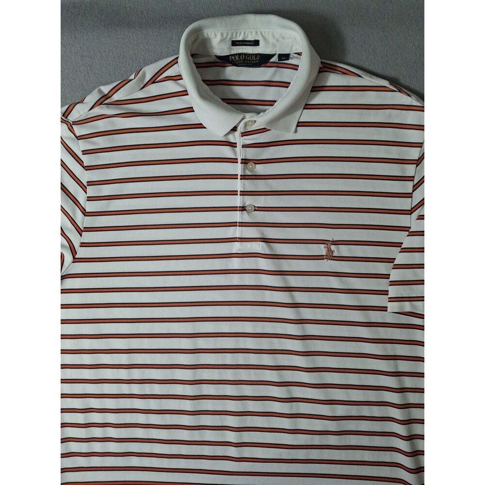 Polo Golf Ralph Lauren Shirt Mens Medium Orange White Stripes Performance Preppy